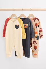 Next Baby % 100 Pamuklu Krem Lacivert Baskılı 3'lü Tulum Set