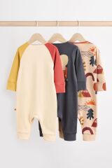 Next Baby % 100 Pamuklu Krem Lacivert Baskılı 3'lü Tulum Set