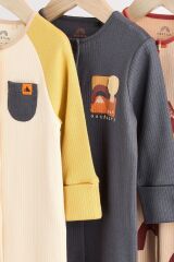 Next Baby % 100 Pamuklu Krem Lacivert Baskılı 3'lü Tulum Set
