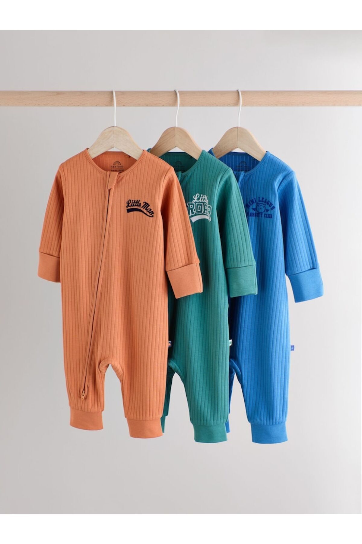 Next Baby %100 Pamuklu Mavi Yeşil Tutuncu Baskılı 3'lü Tulum Set