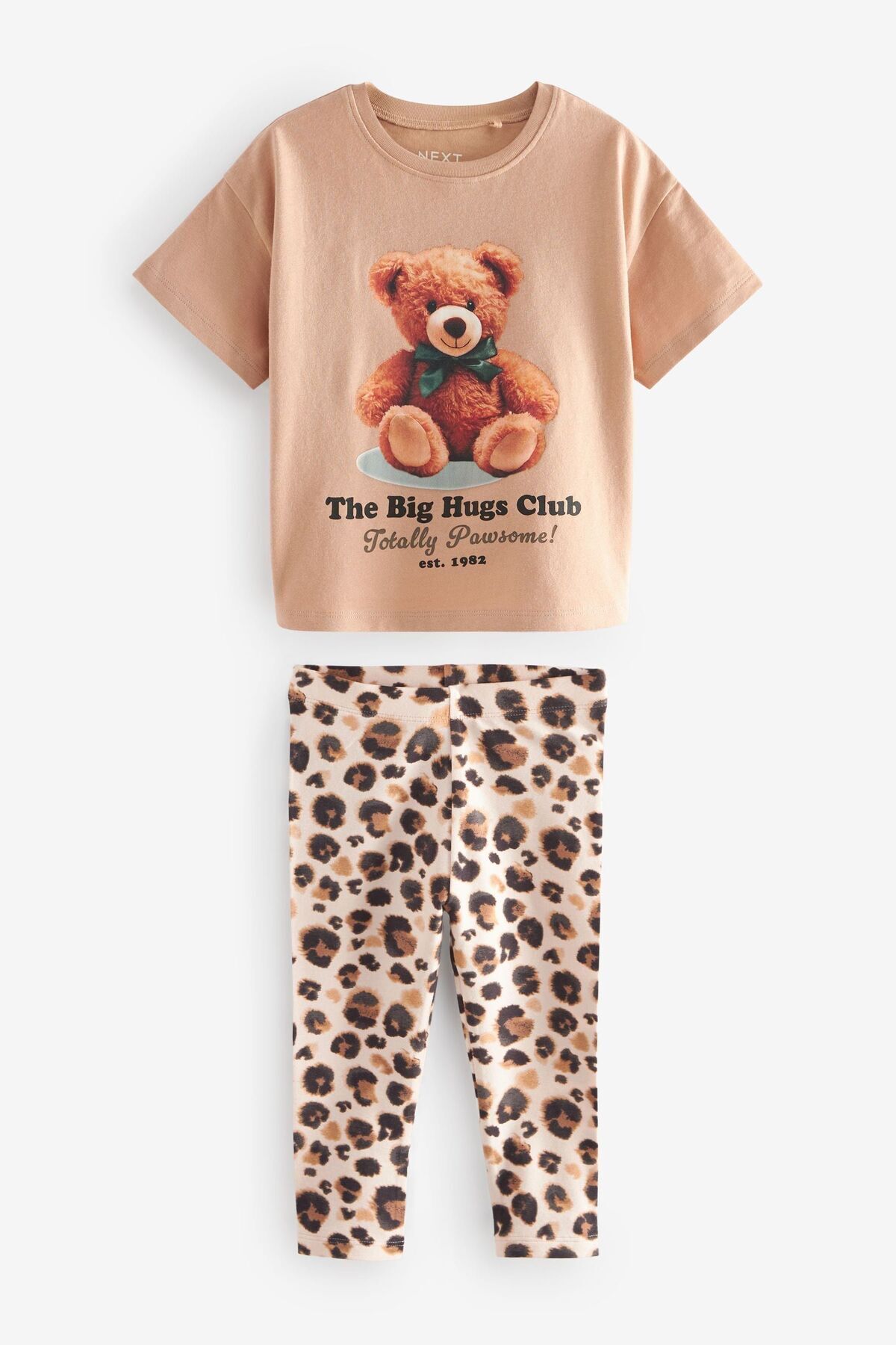 Next Baby Pamuklu Kahverengi Leopar Desenli Kısa Kollu Taytlı Takım