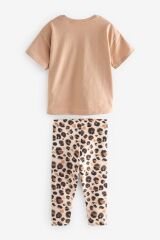 Next Baby Pamuklu Kahverengi Leopar Desenli Kısa Kollu Taytlı Takım