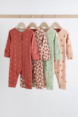 Next Baby % 100 Pamuklu Yeşil Turuncu Çiçek Desenli Ayaksız 4' lü Tulum Set