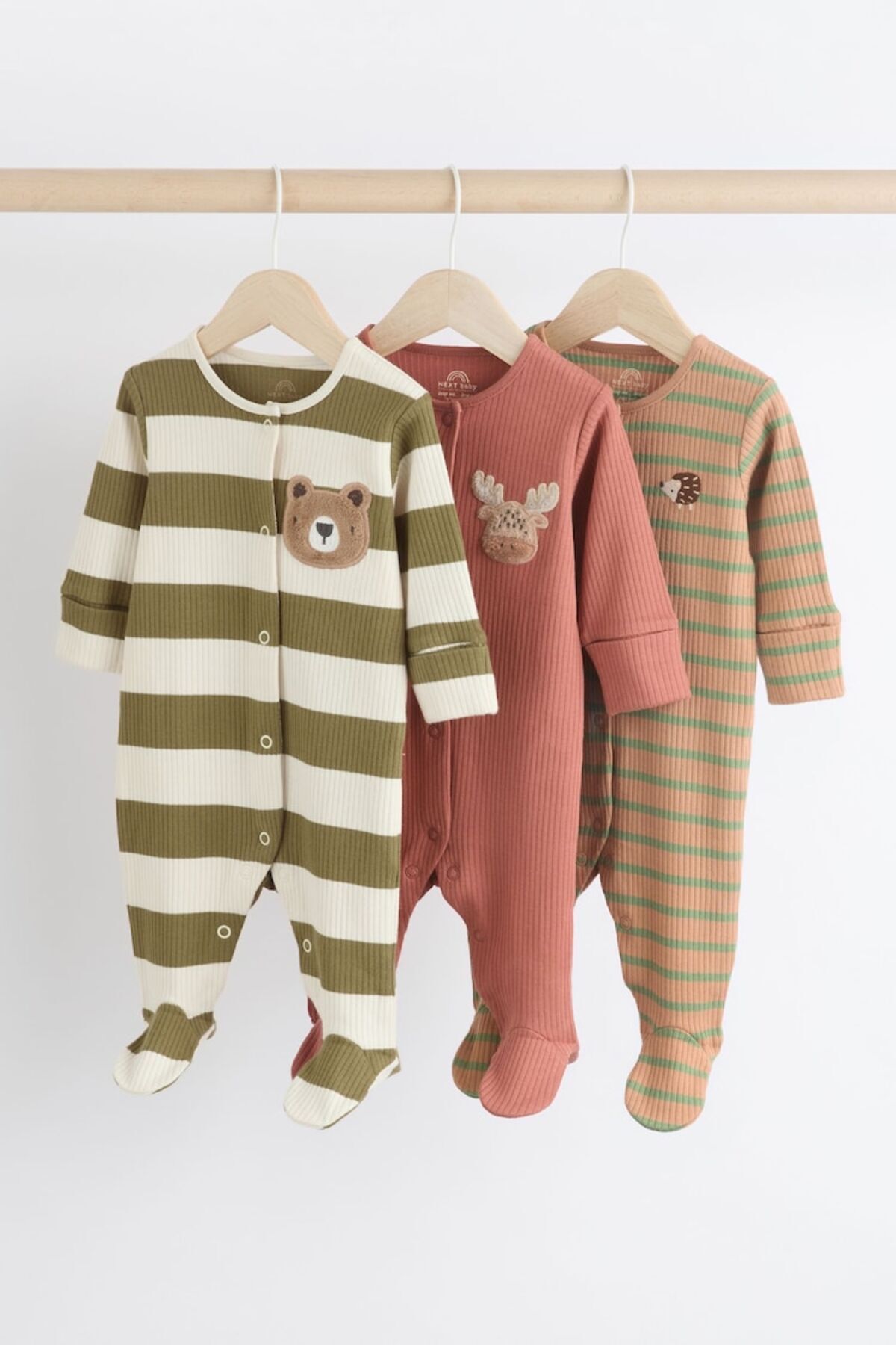 Next Baby % 100 Pamuklu Kahverengi Haki Ayıcık Desenli 3'lü Tulum Set