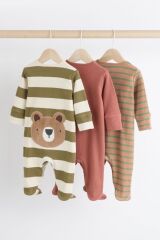 Next Baby % 100 Pamuklu Kahverengi Haki Ayıcık Desenli 3'lü Tulum Set