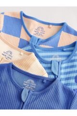 Next Baby %100 Pamuklu Mavi Baskılı Fermuarlı 4'lü Tulum Set