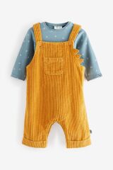 Next Baby % 100 Pamuklu Ochre Yellow Kadife Salopet Body Zıbın Set