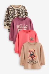 Next Baby Pamuklu Kahverengi Tarçın Uzun Kollu Leopar Desenli 4’lü Sweat Set