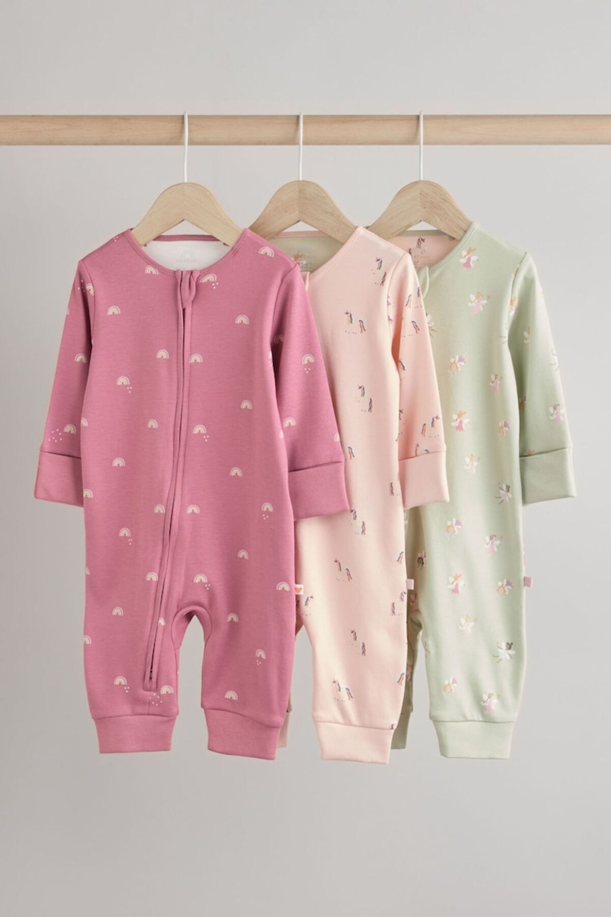 Next Baby % 100 Pamuklu Pembe Unicorn Desenli 3'lü Tulum Set