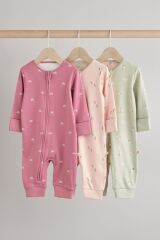 Next Baby % 100 Pamuklu Pembe Unicorn Desenli 3'lü Tulum Set