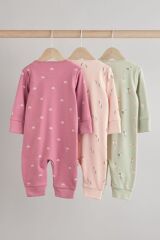 Next Baby % 100 Pamuklu Pembe Unicorn Desenli 3'lü Tulum Set