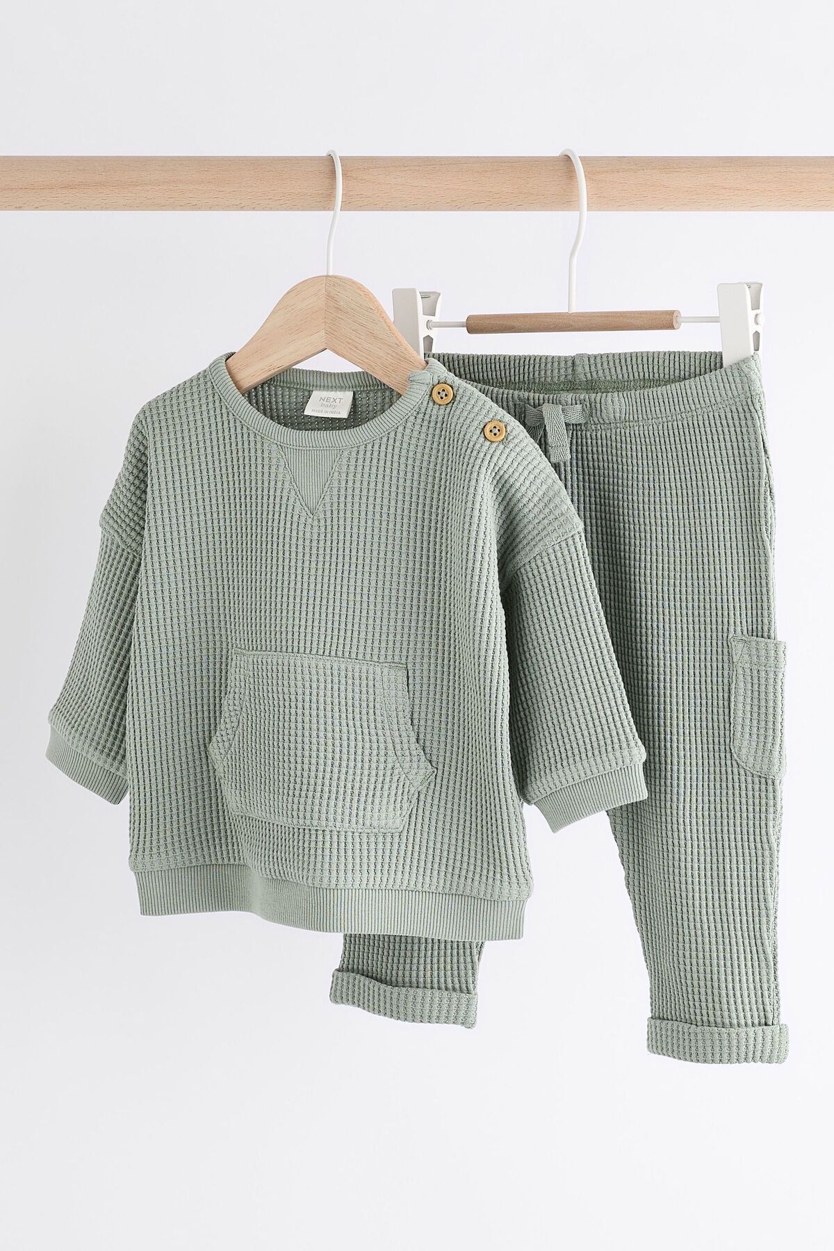 Next Baby Pamuklu Yeşil Dokulu Uzun Kollu Jogger Alt Üst Takım