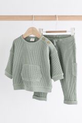 Next Baby Pamuklu Yeşil Dokulu Uzun Kollu Jogger Alt Üst Takım