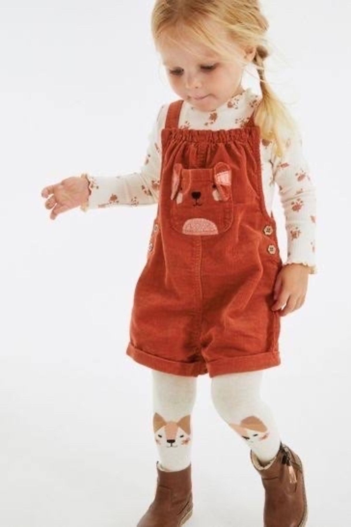 Next Baby % 100 Pamuklu Rust Brown Body Zıbın Salopet Çorap Set