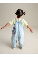 % 100 Pamuklu Denim Çiçek Baskılı Salopet Body Set