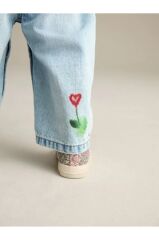 % 100 Pamuklu Denim Çiçek Baskılı Salopet Body Set