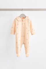 Next Baby %100 Pamuklu Krem Mvi Çiçek Desenli Yakalı 3'lü Tulum Set