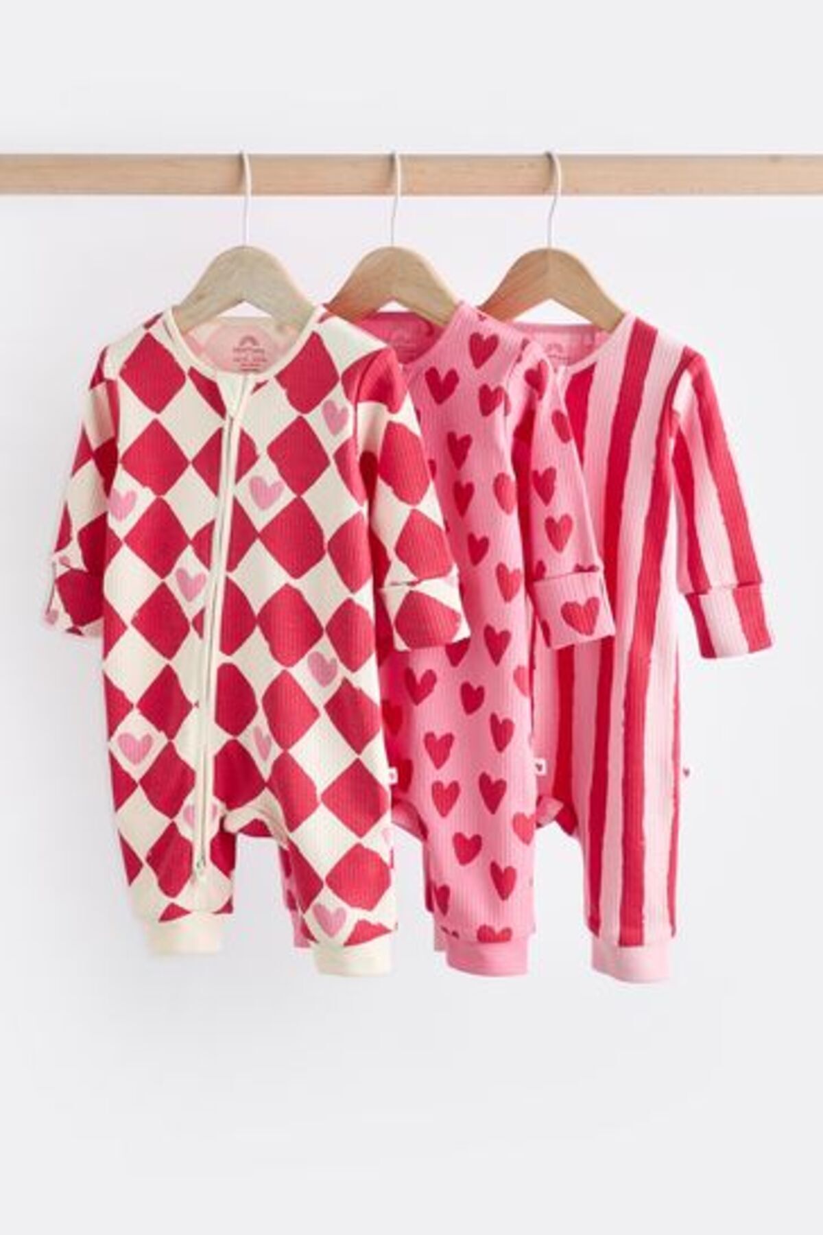 Next Baby % 100 Pamuklu Kırmızı Kalp Desenli  3'lü Tulum Set
