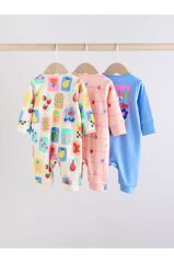 %100 Pamuklu Pembe Mavi Çiçek Desenli 3'lü Tulum Set