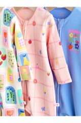 %100 Pamuklu Pembe Mavi Çiçek Desenli 3'lü Tulum Set