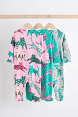 Next Baby % 100 Pamuklu Pembe Yeşil Animal Desenli 3'lü Tulum Set