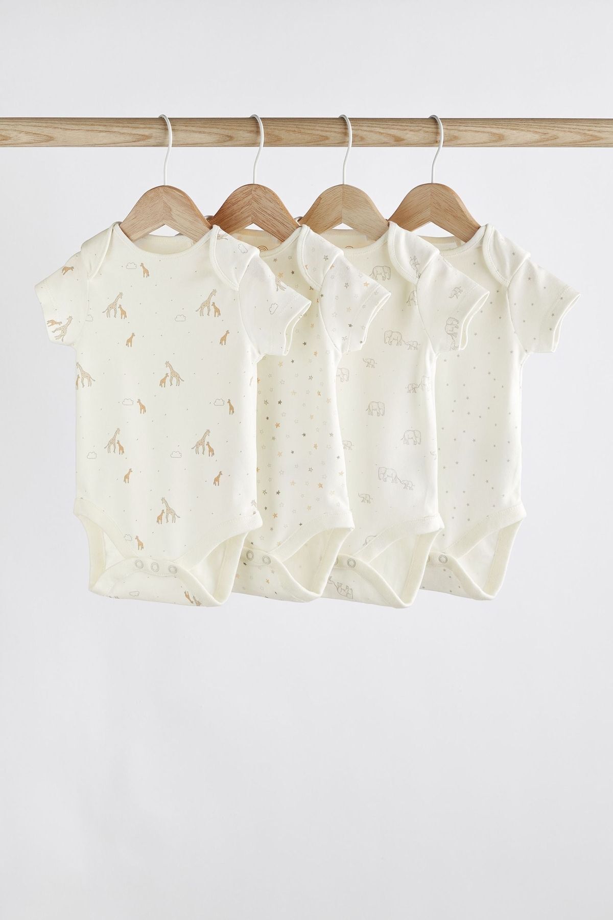 Next Baby 100 Pamuklu Narin Beyaz Animal Desenli Kısa Kollu 4’lü Body Zıbın Set