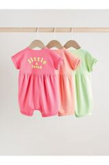 %100 Pamuklu Pembe Yeşil 3'lü Romper Set