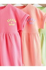 %100 Pamuklu Pembe Yeşil 3'lü Romper Set