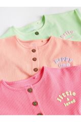 %100 Pamuklu Pembe Yeşil 3'lü Romper Set