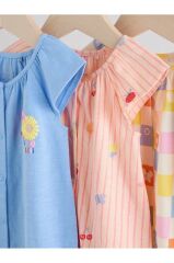 %100 Pamuklu Pembe Mavi Çiçek Desenli 3'lü Romper Set