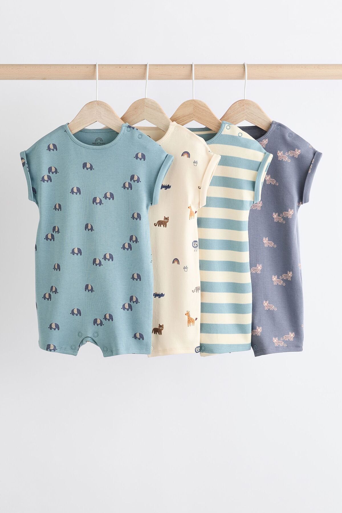 Next Baby % 100 Pamuklu Mavi Animal 4’lü Romper Set