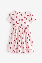 Next Baby % 100 Pamuklu Pembe Çilek Desenli Kısa Kollu Ribanalı Elbise