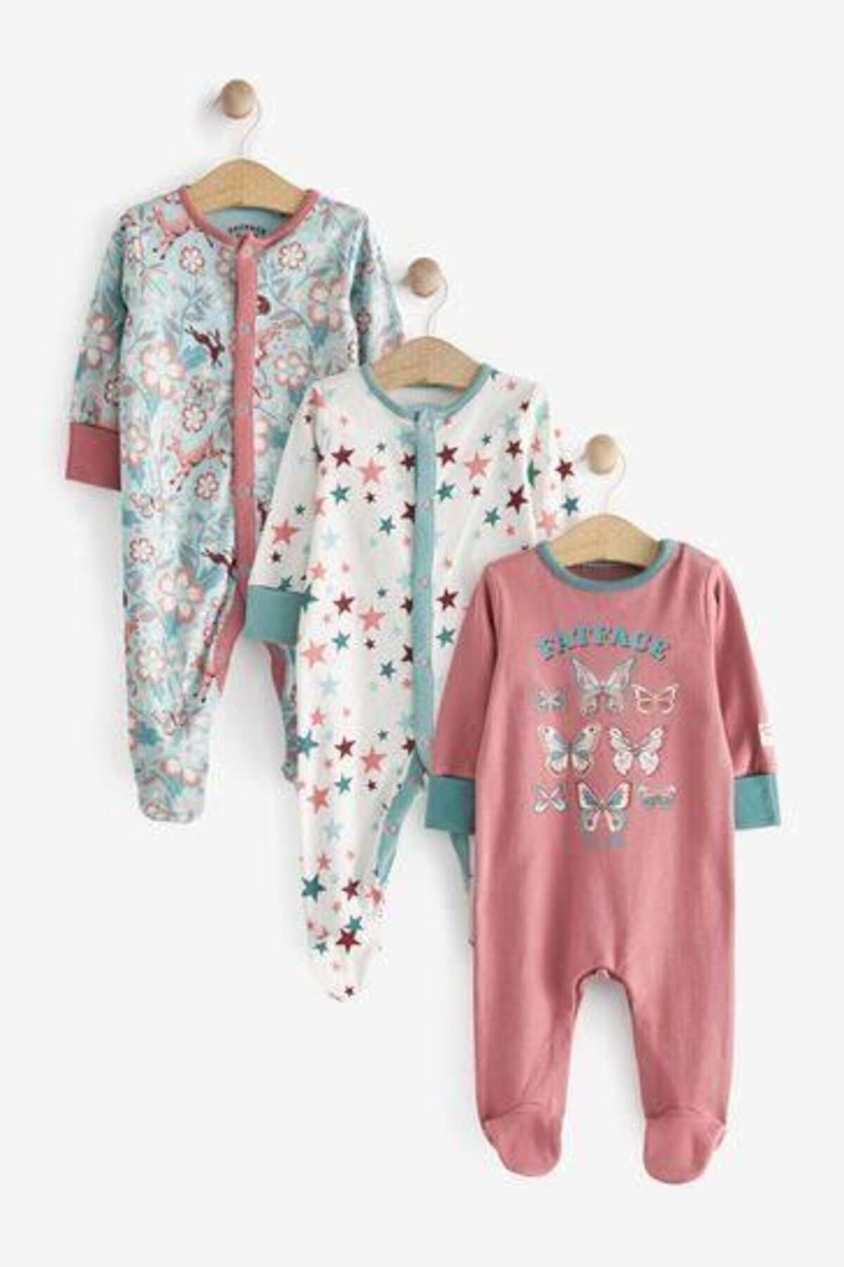 Next Baby %100 Pamuklu Fatface Baby Crew Butturfly 3’lü Tulum Set