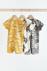 Next Baby % 100 Pamuklu Black White Animal Romper 3’lü Set
