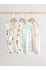%100 Pamuklu Multi Pastel Animal 3'lü Romper Set