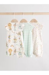 %100 Pamuklu Multi Pastel Animal 3'lü Romper Set