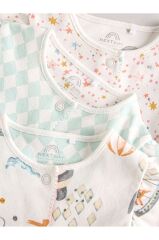 %100 Pamuklu Multi Pastel Animal 3'lü Romper Set