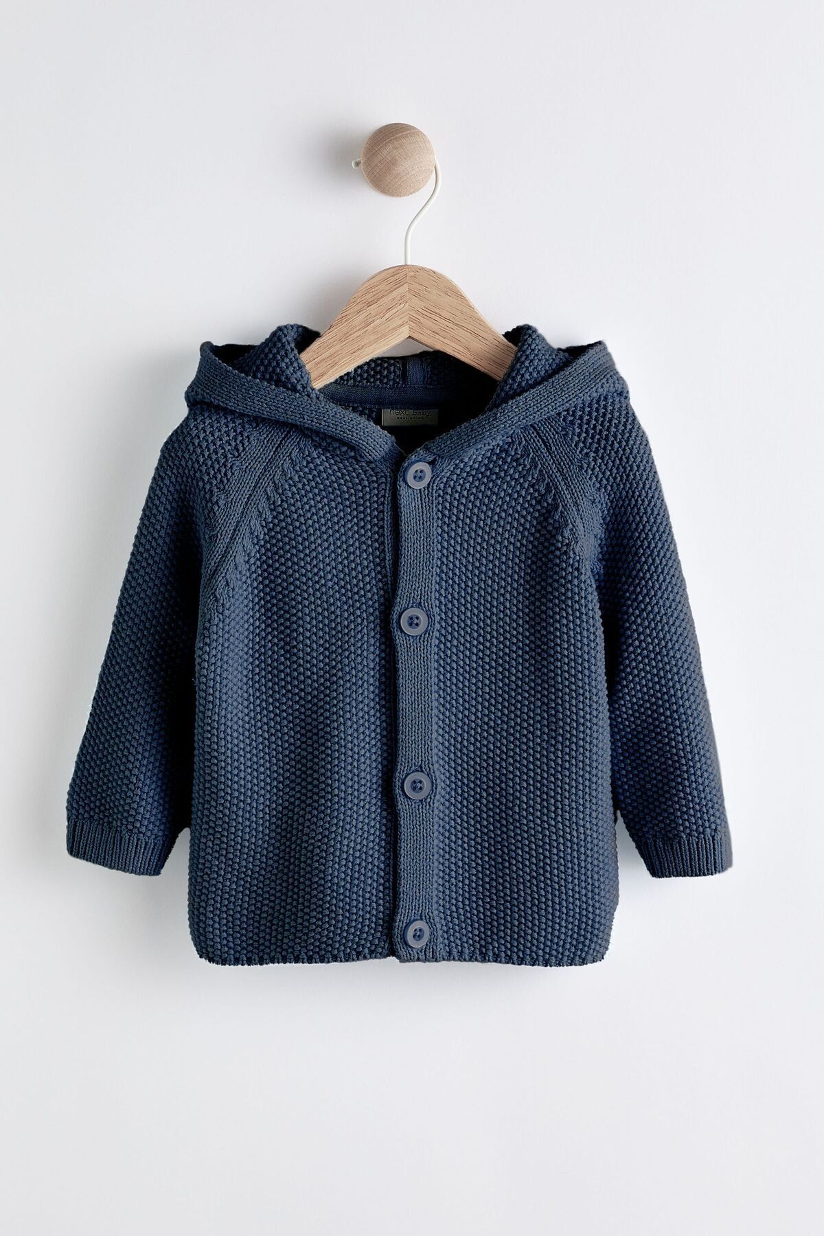 Next Baby % 100 Pamuklu Lacivert Kapişonlu Örme Bebek Hırkası