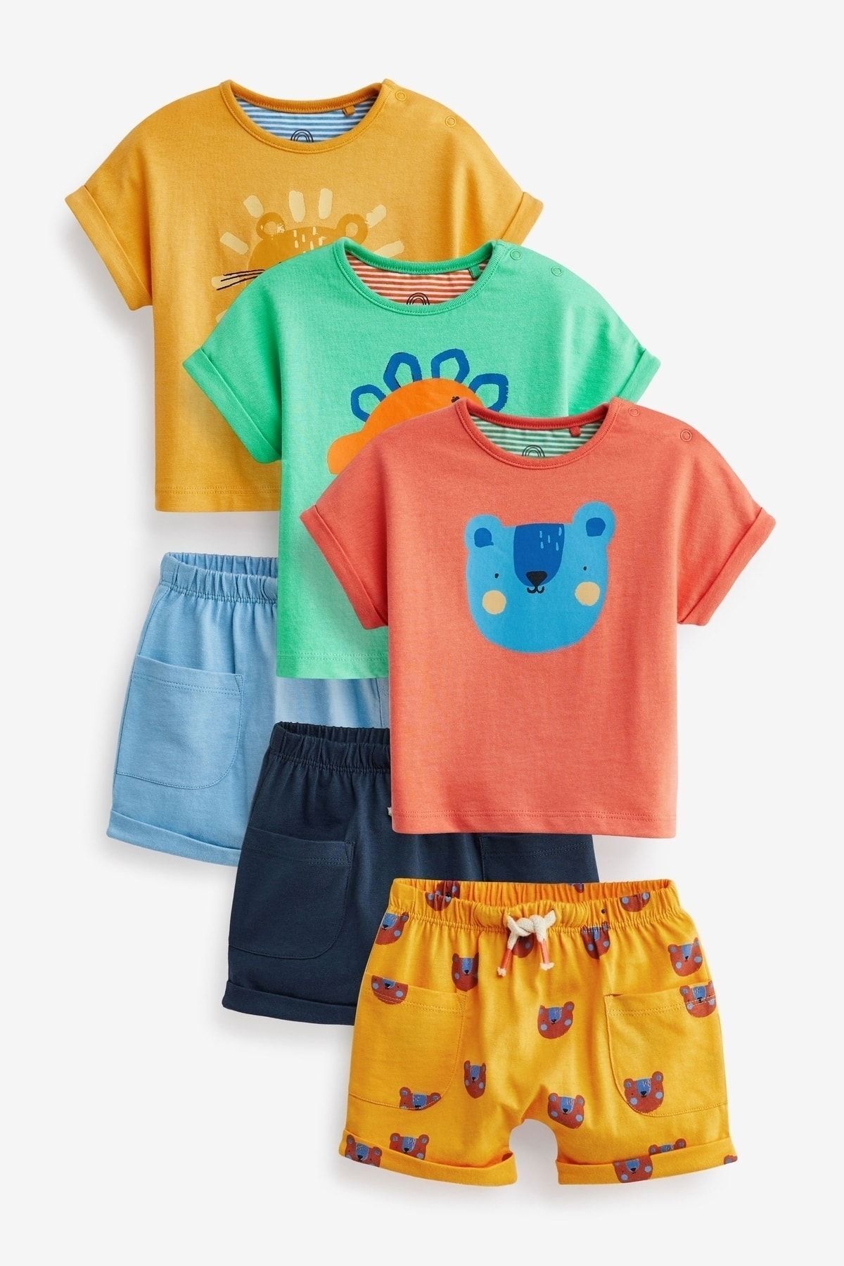 Next Baby % 100 Pamuklu Multi Bright Character 3’lü Şortlu Alt Üst Takım