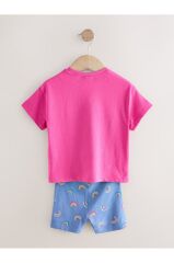Pamuklu Pembe Gökkuşağı Desenli Kısa Kollu Alt Üst Takım