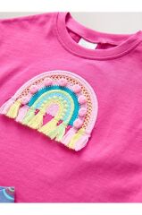 Pamuklu Pembe Gökkuşağı Desenli Kısa Kollu Alt Üst Takım