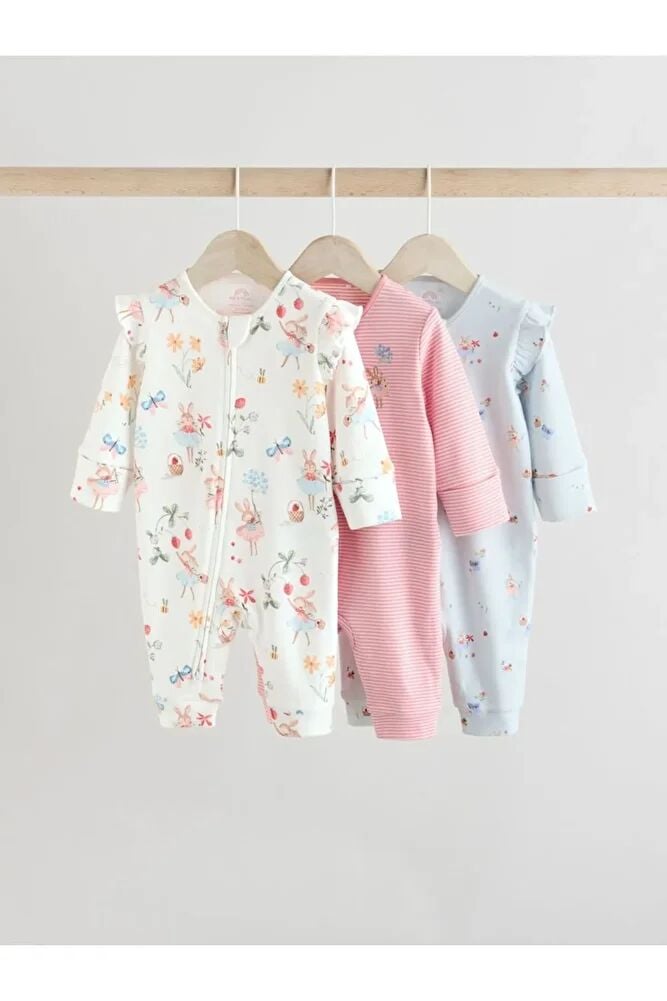 %100 Pamuklu Pembe Balerin Fare Desenli 3'lü Tulum Set