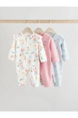 %100 Pamuklu Pembe Balerin Fare Desenli 3'lü Tulum Set