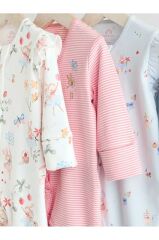 %100 Pamuklu Pembe Balerin Fare Desenli 3'lü Tulum Set