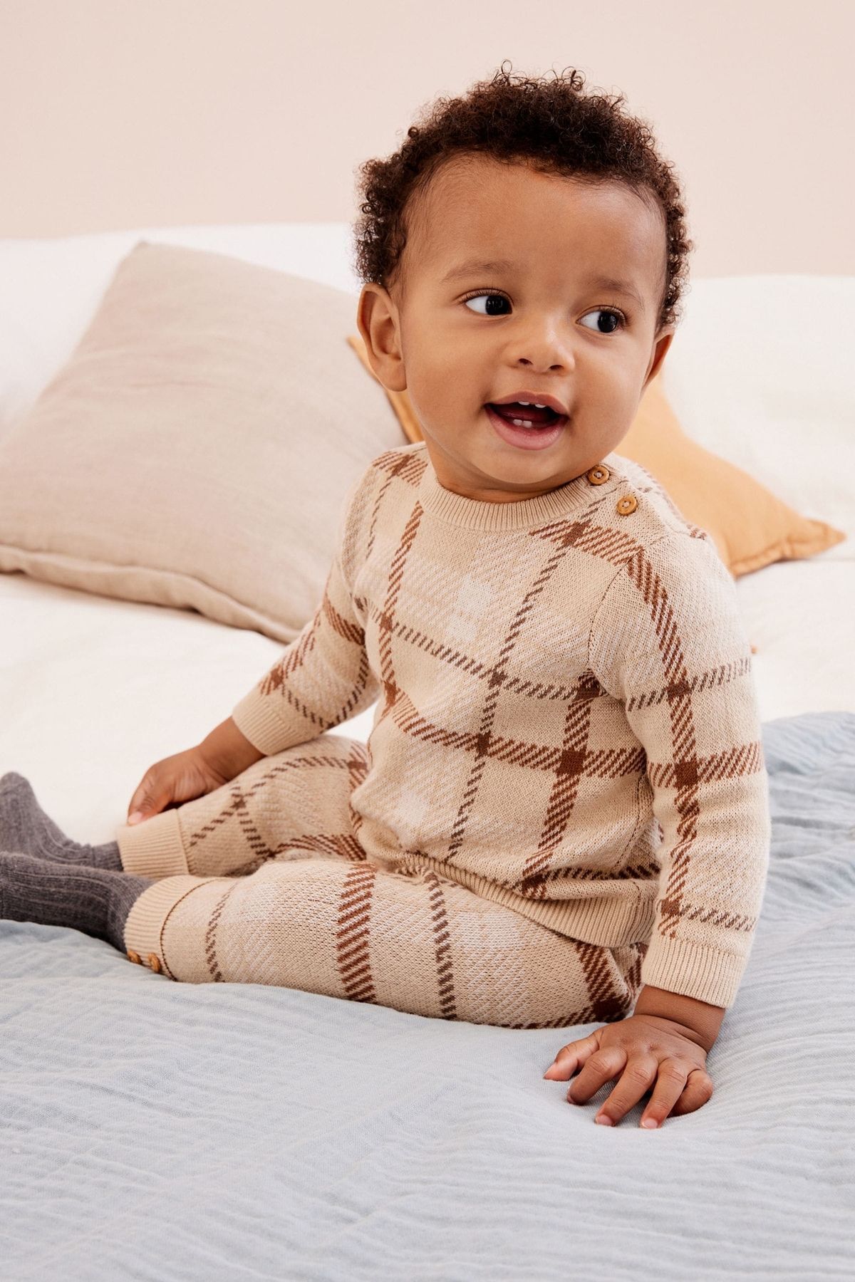 Next Baby % 100 Pamuklu Kahverengi Triko Alt Üst Takım