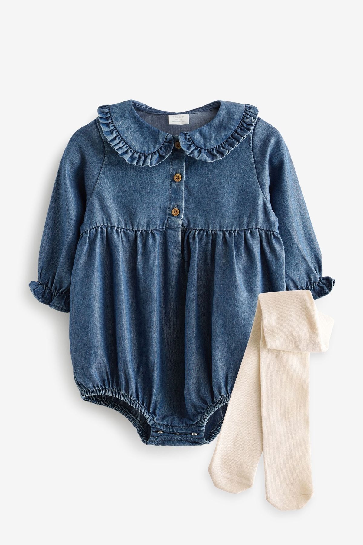 Next Baby % 100 Pamuklu Denim Salopet Çorap Set