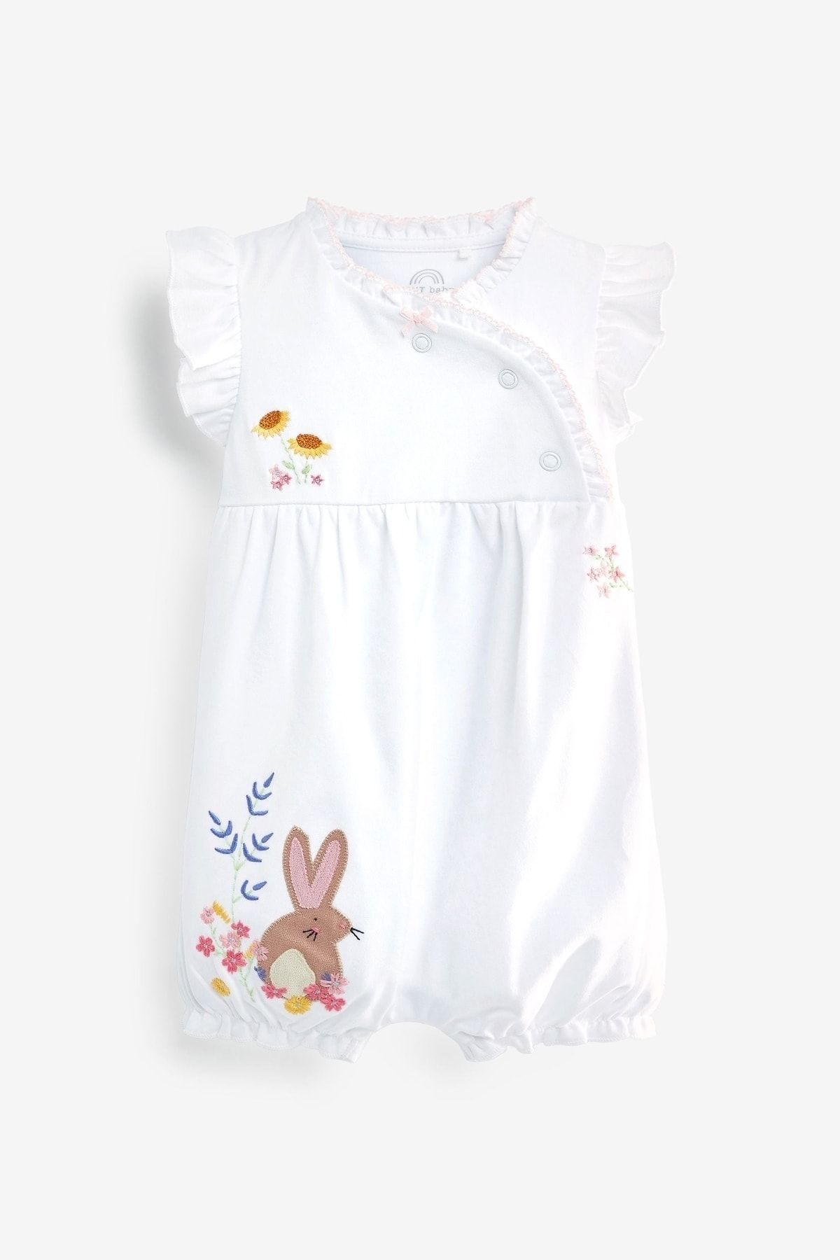 Next Baby % 100 Pamuklu Beyaz Tavşan Desenli Romper 3’lü Romper Set