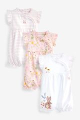 Next Baby % 100 Pamuklu Beyaz Tavşan Desenli Romper 3’lü Romper Set