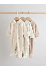 %100 Pamuklu Krem Bebe Yaka 3'lü Tulum Set