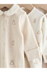 %100 Pamuklu Krem Bebe Yaka 3'lü Tulum Set